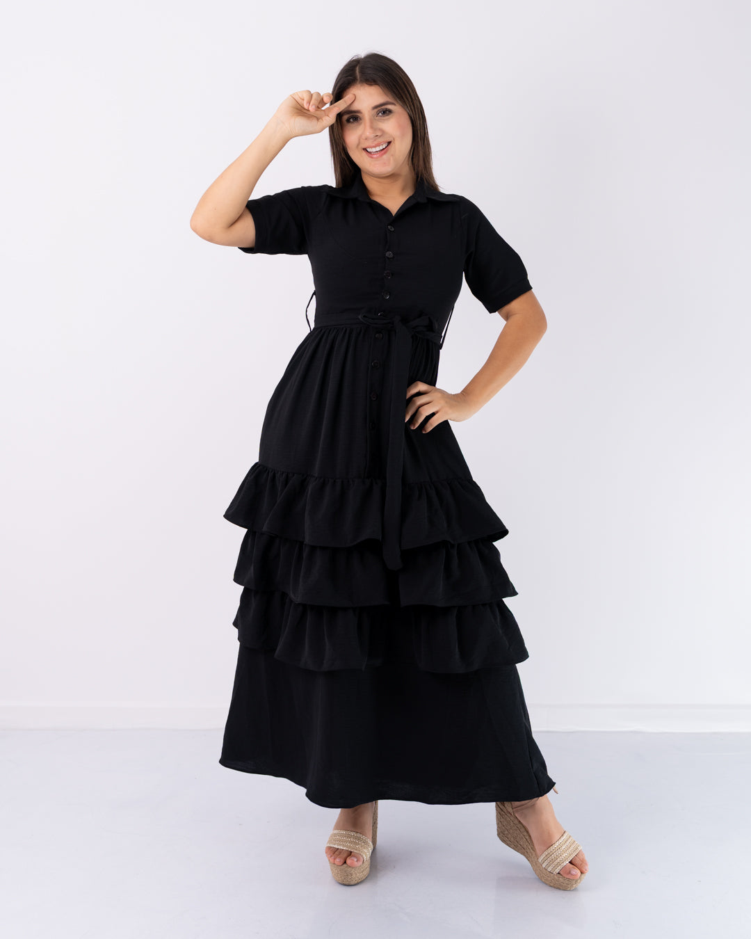 VESTIDO LARGO 3 BOLEROS TELA CREPE