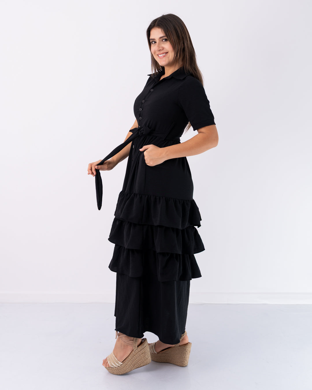 VESTIDO LARGO 3 BOLEROS TELA CREPE