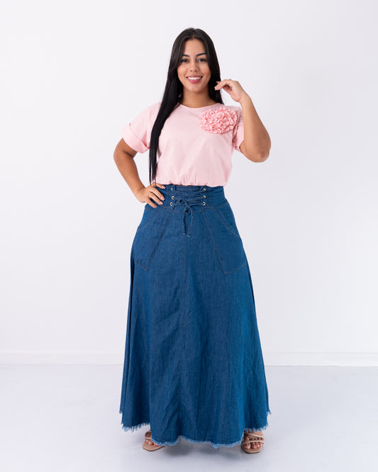 FALDA LARGA ROTONDA CORDON ADELANTE TELA CHAMBRAY