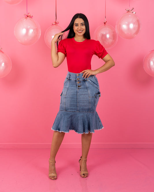 FALDA JEAN 3/4 BOLSILLOS AL LADO CON BOLERO