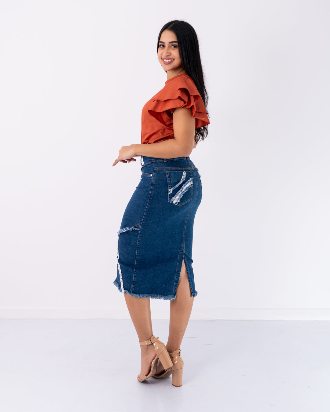 FALDA JEANS 3/4 CORTE ADELANTE