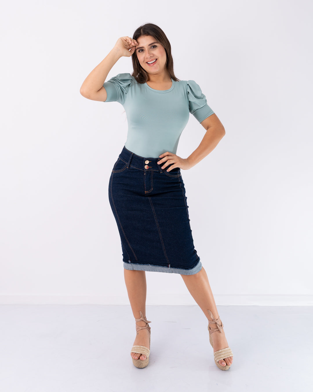 FALDA JEANS 3/4 CLASICA DOBLADILLO ABAJO