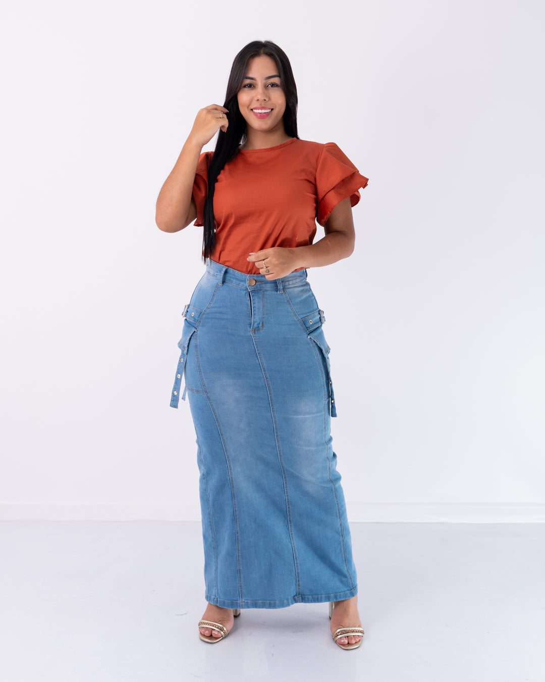 FALDA JEANS LARGA CAMUFLADA RECTA