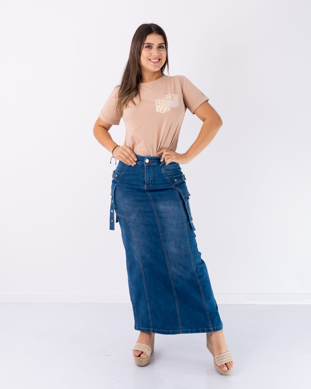 FALDA JEANS LARGA CAMUFLADA RECTA