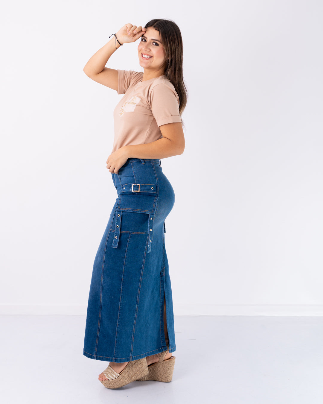 FALDA JEANS LARGA CAMUFLADA RECTA