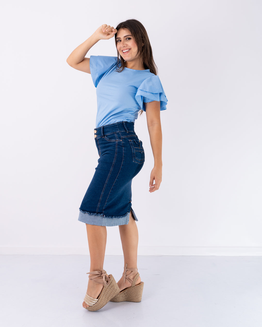 FALDA JEANS 3/4 CLASICA DOBLADILLO ABAJO