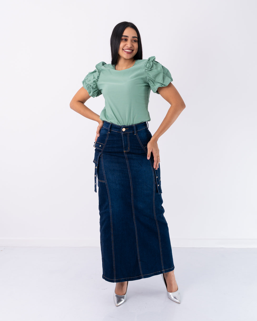 FALDA JEANS LARGA CAMUFLADA RECTA