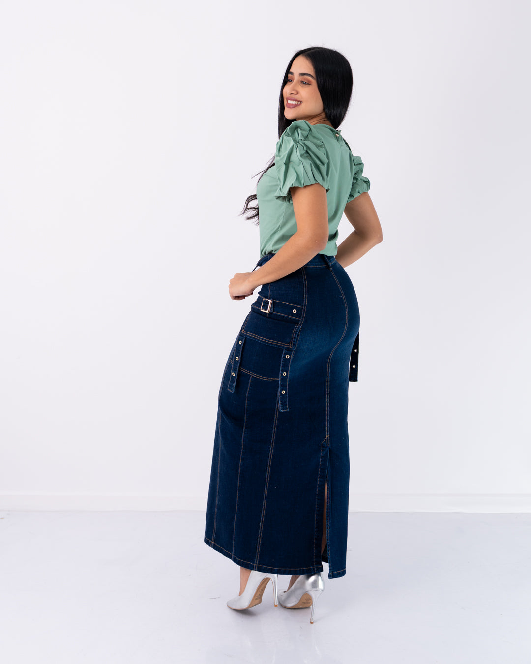 FALDA JEANS LARGA CAMUFLADA RECTA