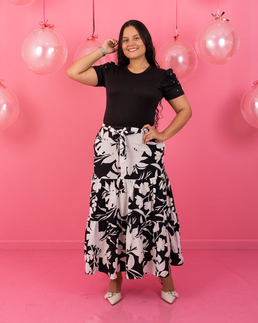 FALDA LARGA TELA LINO ESTAMPADA