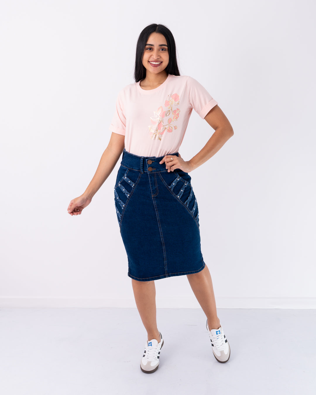 FALDA JEANS 3/4 PERLAS