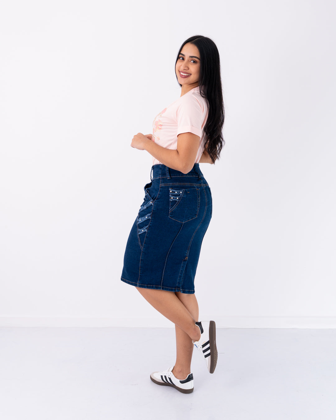 FALDA JEANS 3/4 PERLAS