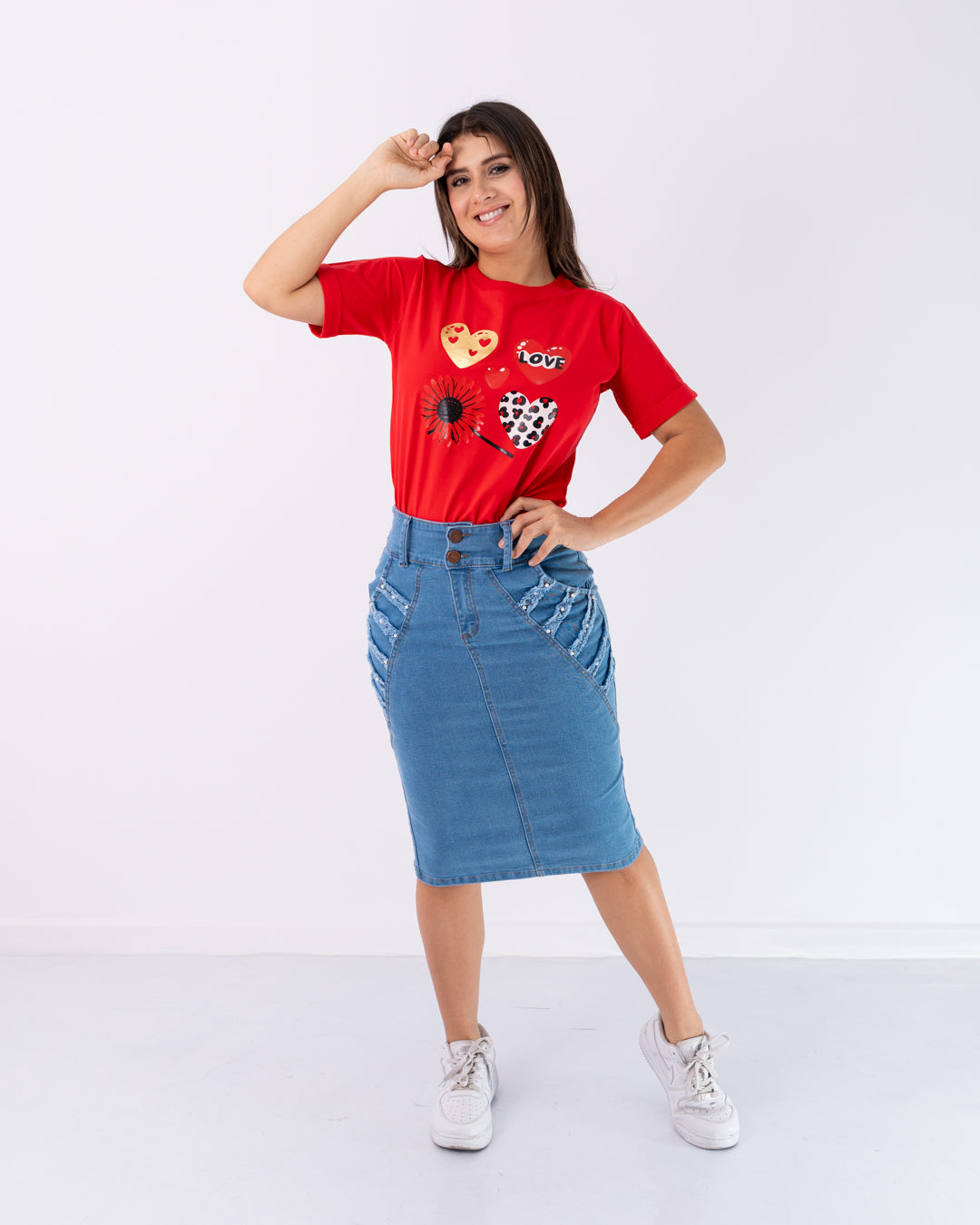 FALDA JEANS 3/4 PERLAS