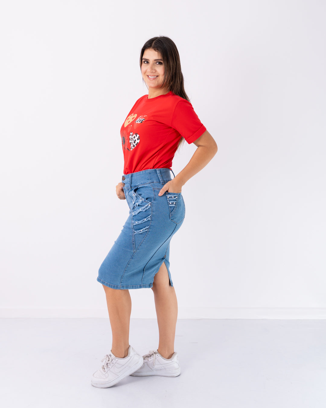 FALDA JEANS 3/4 PERLAS