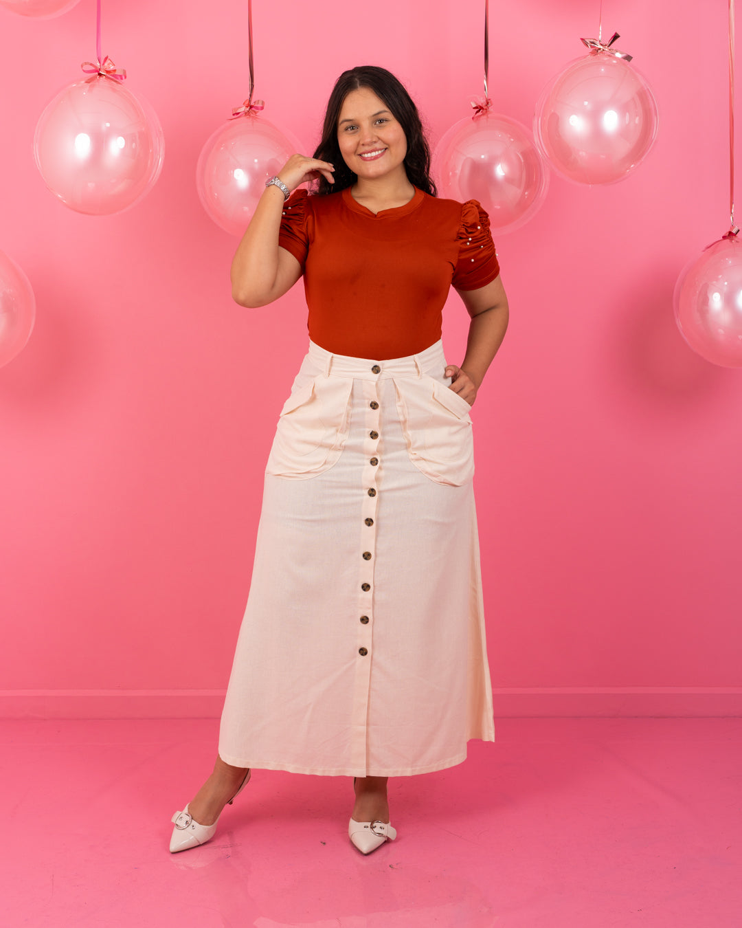 FALDA LARGA TELA LINO BOTONES ADELANTE