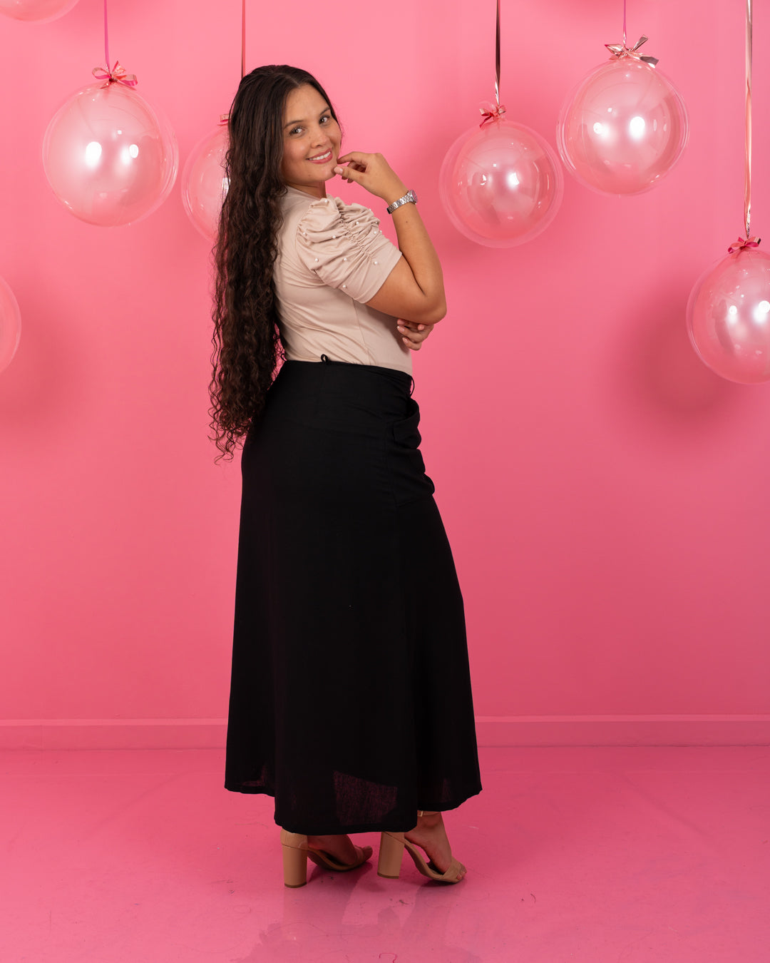 FALDA LARGA TELA LINO BOTONES ADELANTE