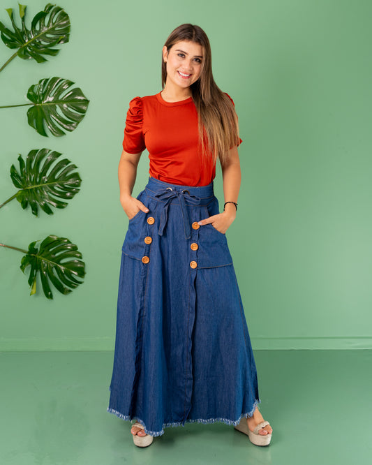 FALDA LARGA 6 BOTONES TELA CHAMBRAY