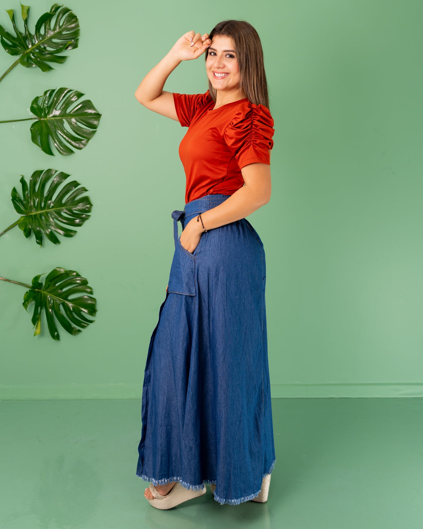 FALDA LARGA 6 BOTONES TELA CHAMBRAY