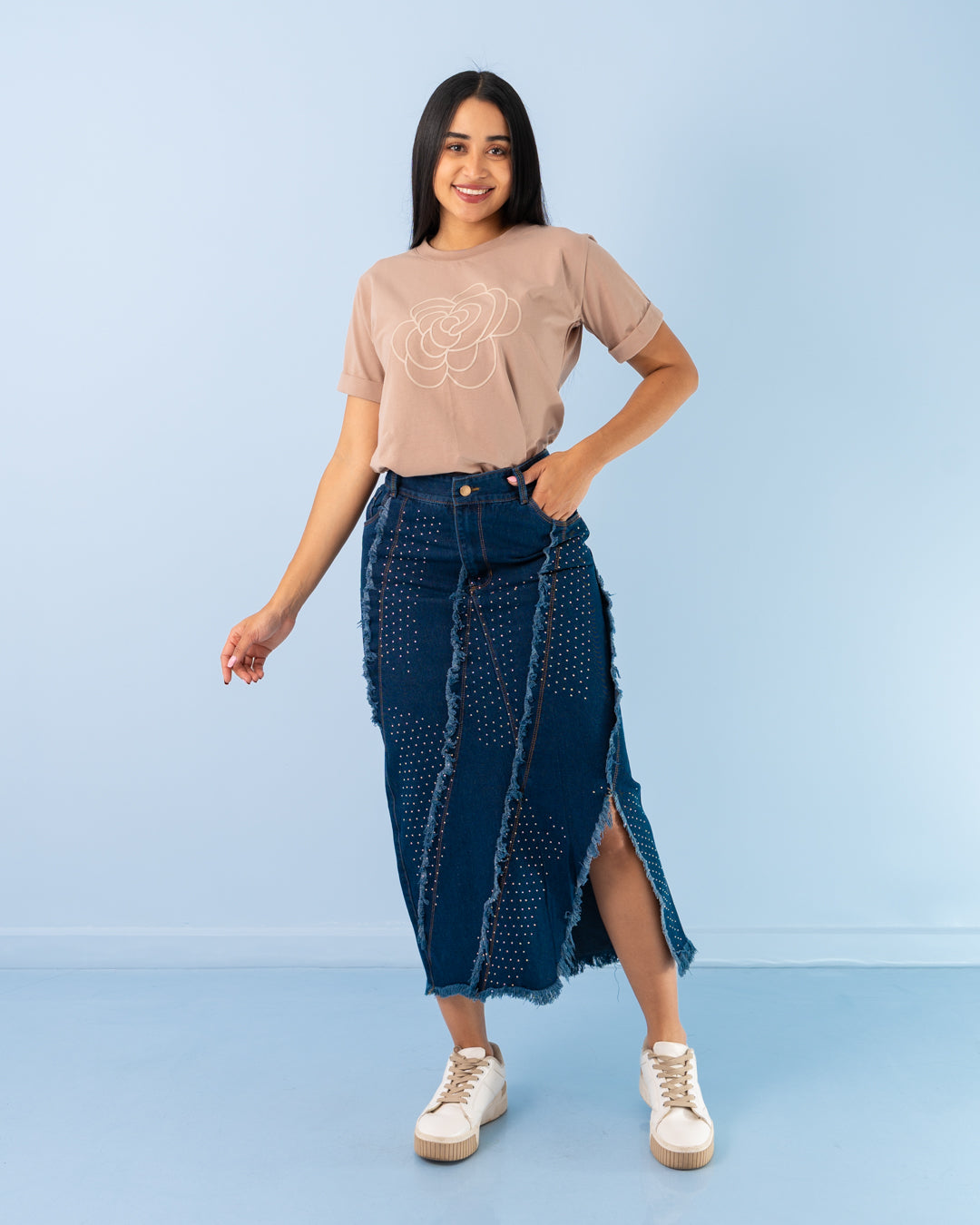 FALDA JEAN CANILLERA BRILLO