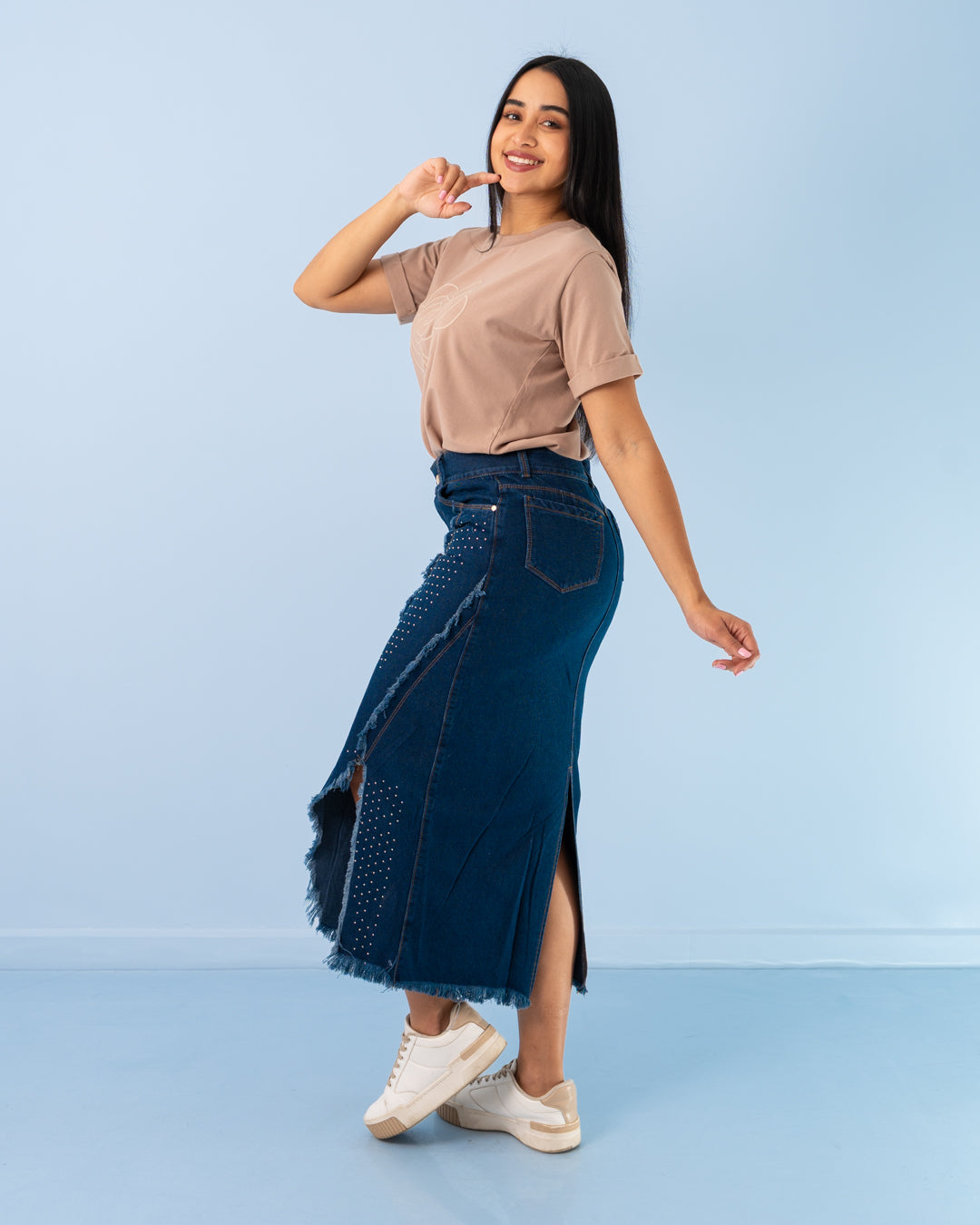 FALDA JEAN CANILLERA BRILLO