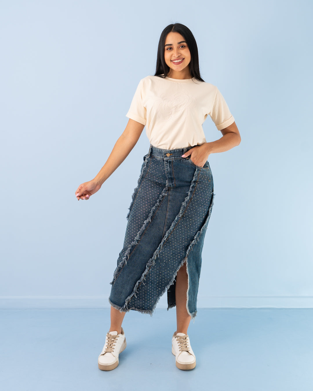 FALDA JEAN CANILLERA BRILLO