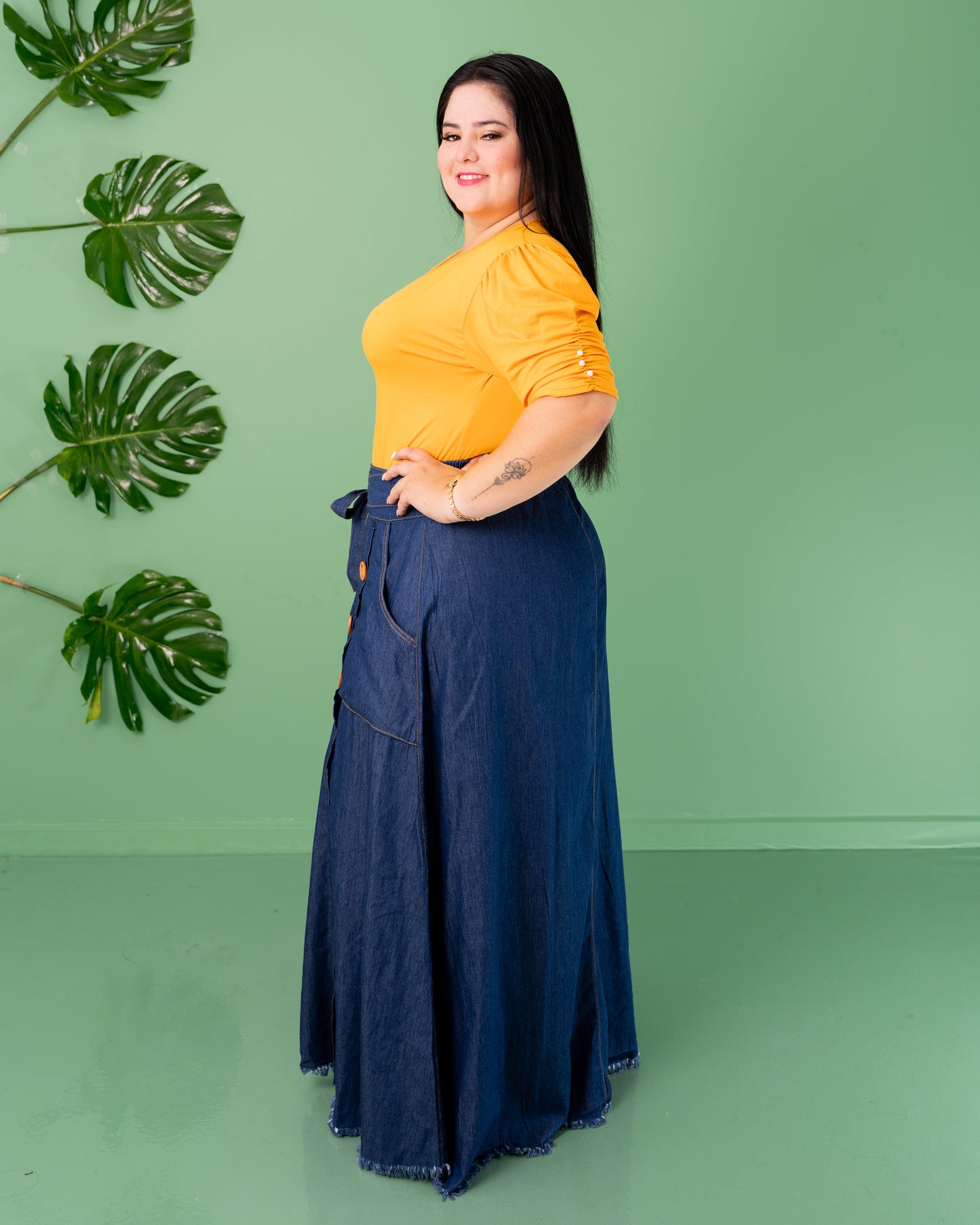 FALDA LARGA 6 BOTONES TELA CHAMBRAY