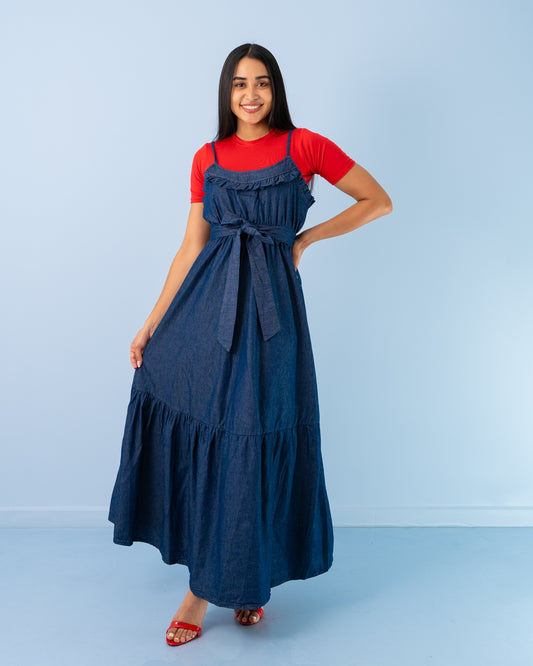 VESTIDO LARGO TIRAS CINTURON