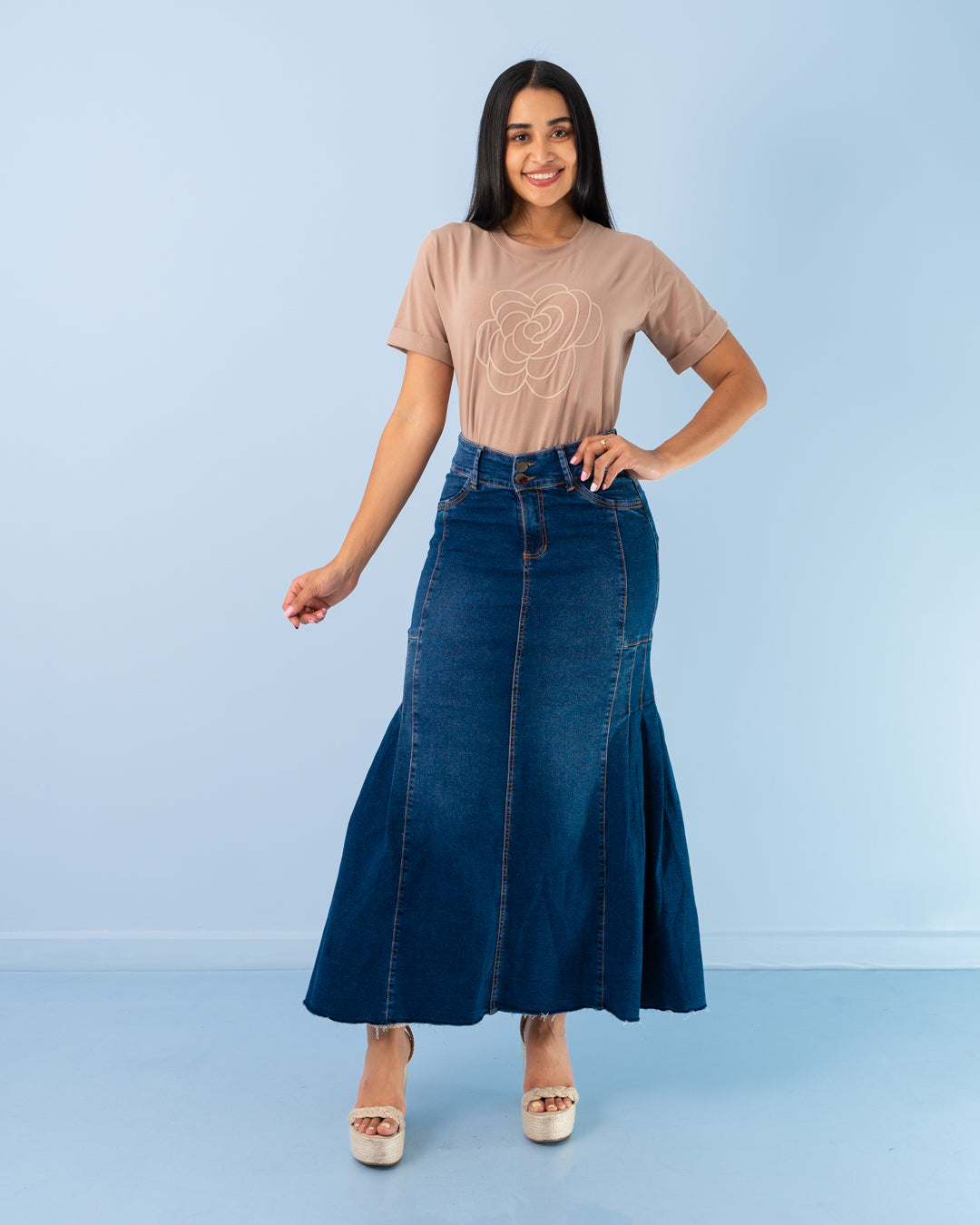 FALDA JEANS LARGA CORTES A LOS LADOS