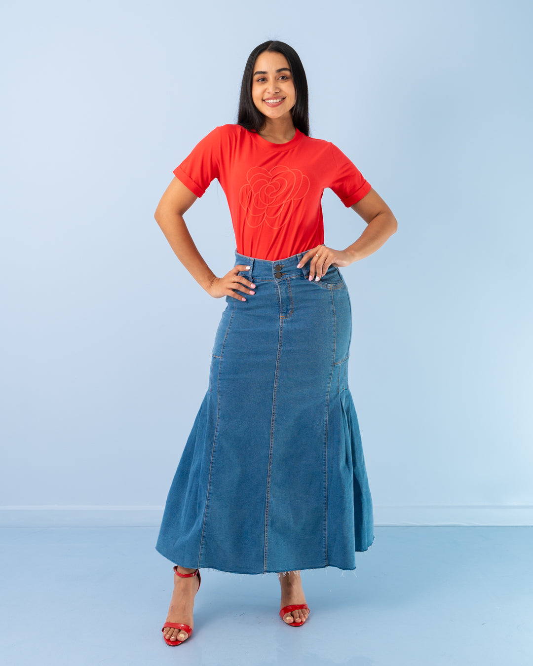 FALDA JEANS LARGA CORTES A LOS LADOS