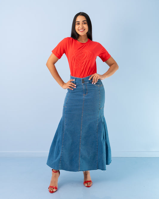 FALDA JEANS LARGA CORTES A LOS LADOS