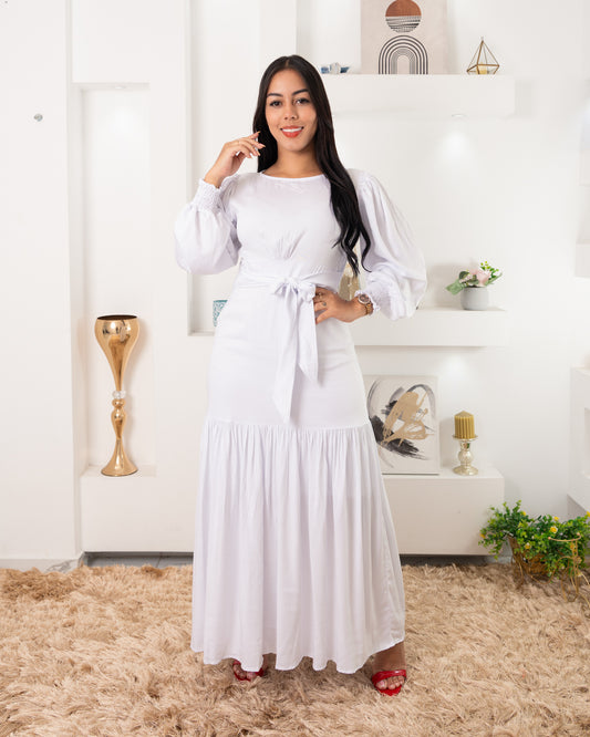 VESTIDO LARGO PUÑO RESORTE TELA CHALIS ESPANDEX