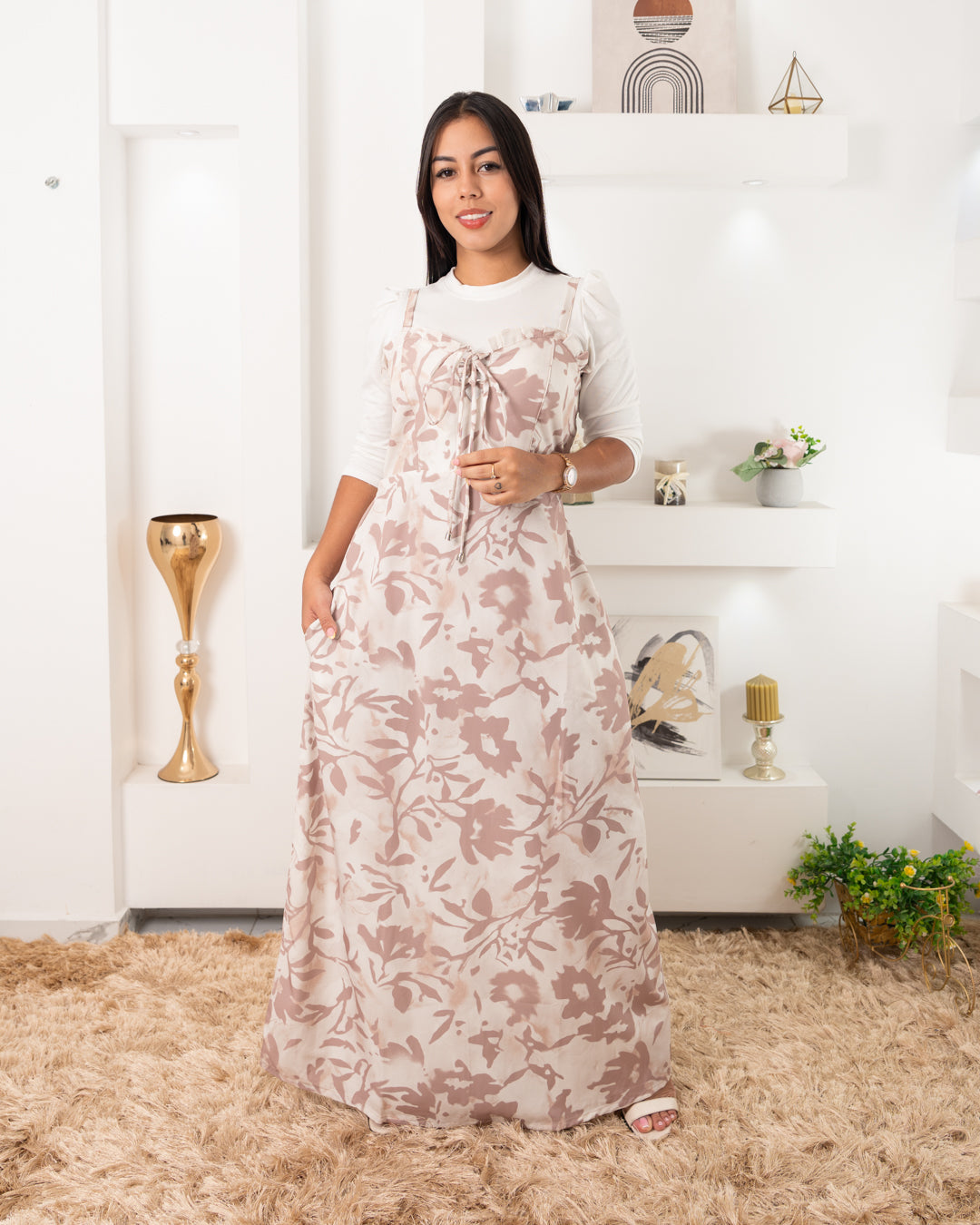 VESTIDO LARGO TELA CHALIS ESTAMPADO