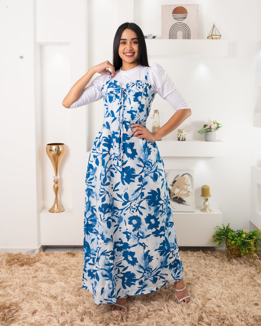 VESTIDO LARGO TELA CHALIS ESTAMPADO