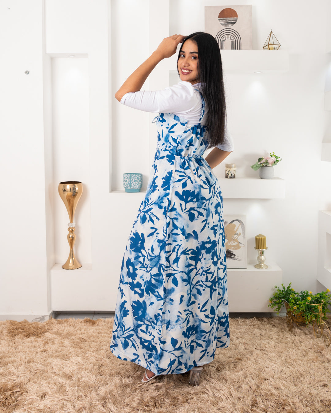 VESTIDO LARGO TELA CHALIS ESTAMPADO