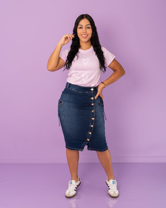 FALDA JEAN 3/4 BOTONES DIAGONAL BOLSILLOS LADOS