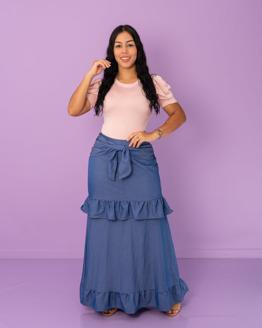 FALDA CHAMBRAY LARGA BOLEROS MOÑO