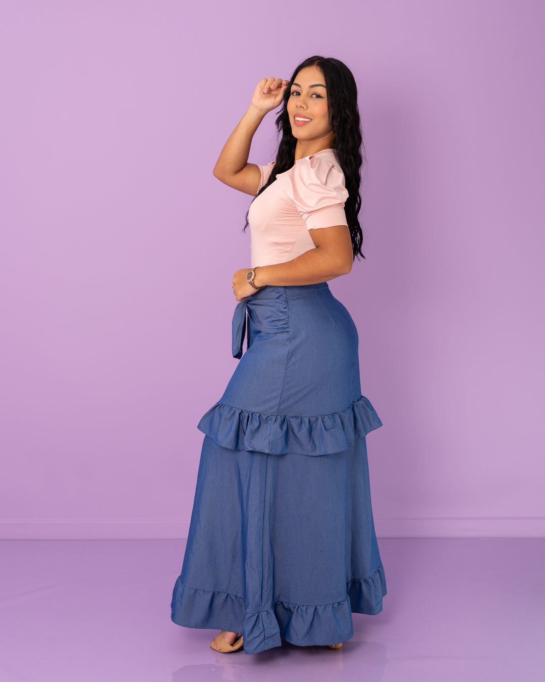 FALDA CHAMBRAY LARGA BOLEROS MOÑO