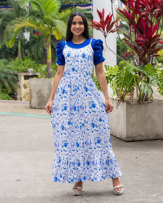 VESTIDO LARGO EN TIRAS ESTAMPADO TELA CHALIS