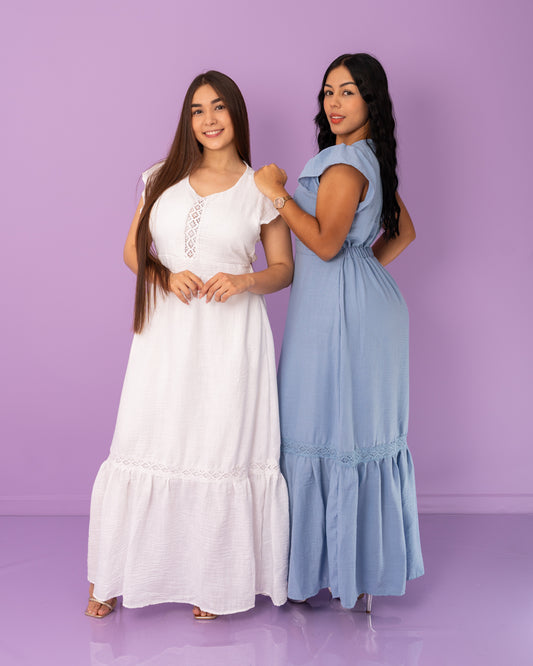 VESTIDO LARGO ENCAJE TELA INDU