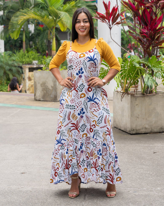 VESTIDO LARGO COLA DE PATO TELA CHALIS