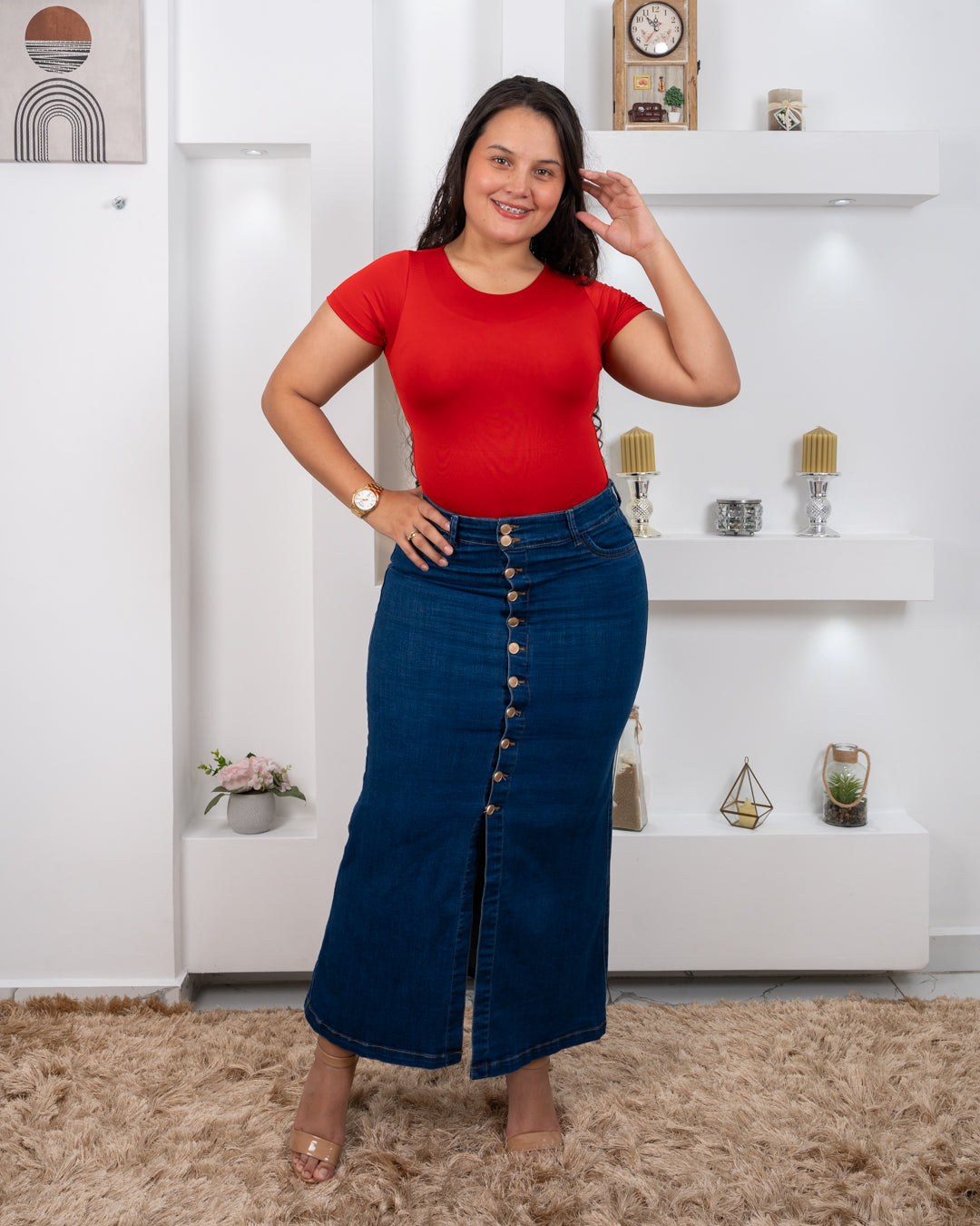 FALDA JEAN LARGA BOTONES