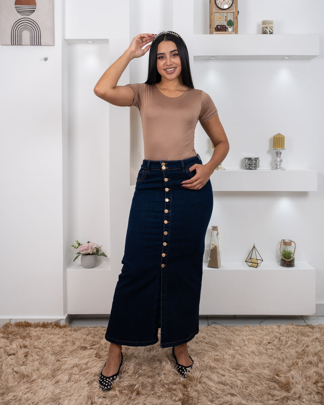 FALDA JEAN LARGA BOTONES