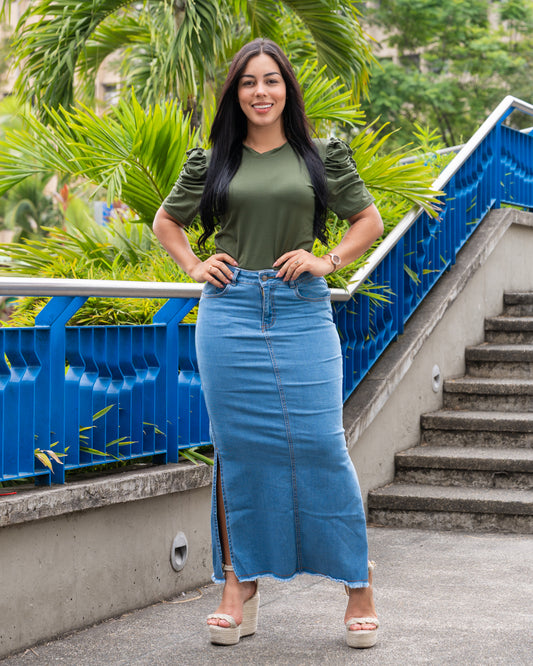 BLUSA MANGA BOMBACHA TELA  PIEL DE DURAZNO