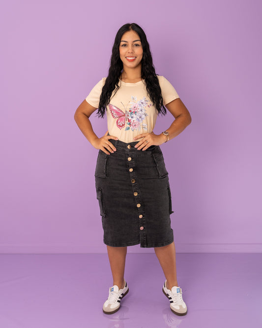 FALDA JEAN 3/4 CARGO BOTONES ADELANTE