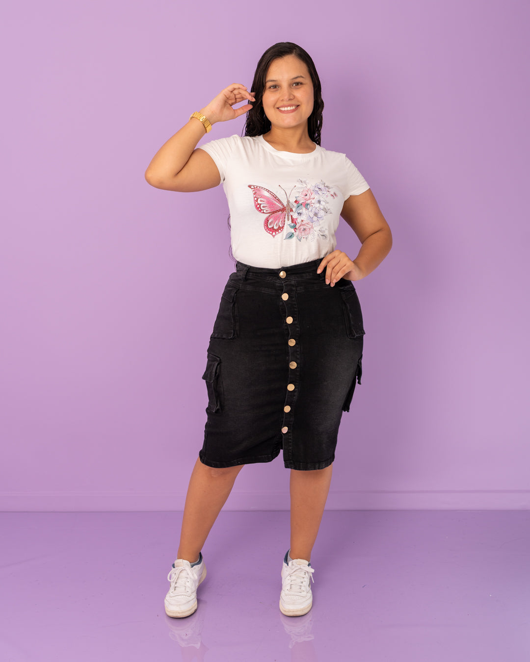 FALDA JEAN 3/4 CARGO BOTONES ADELANTE