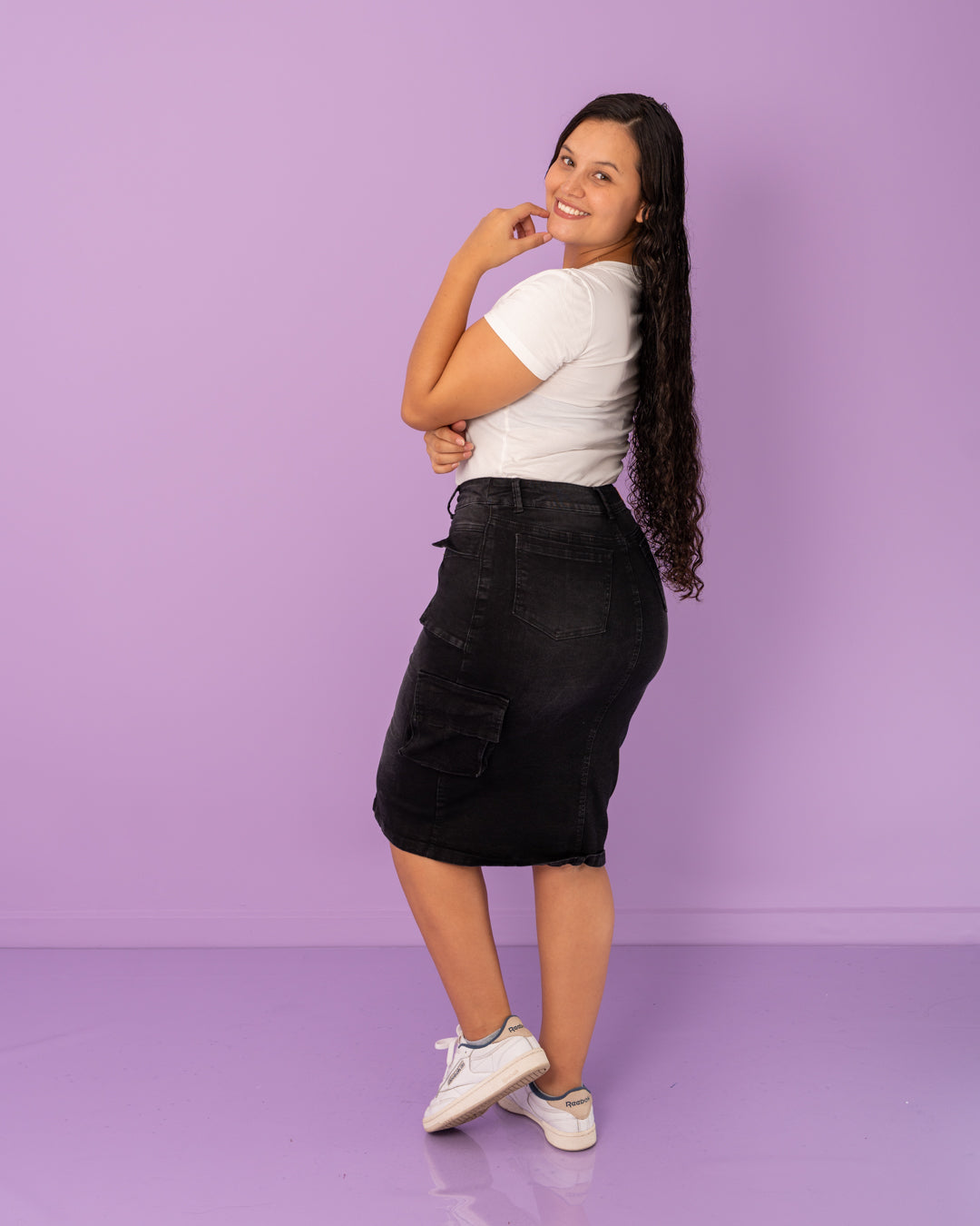 FALDA JEAN 3/4 CARGO BOTONES ADELANTE