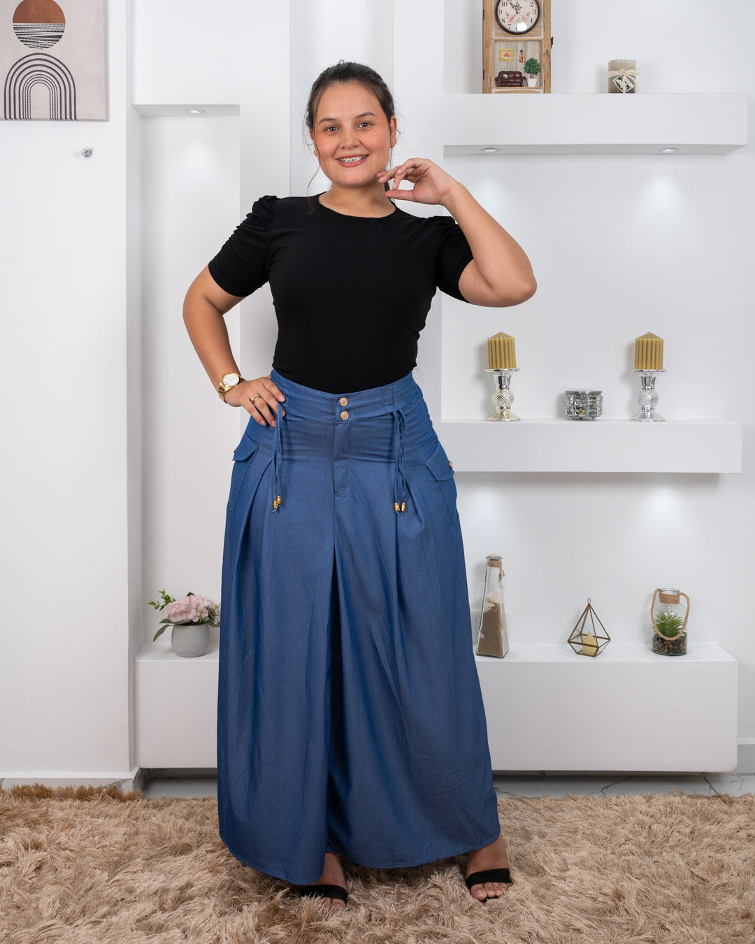 FALDA LARGA CHAMBRAY BOLSILLO A LOS LADOS