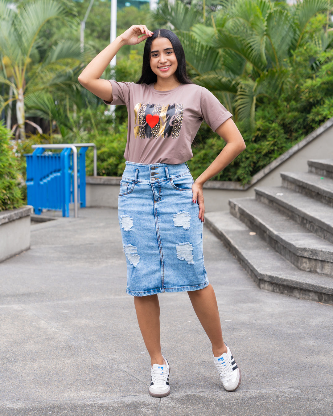 FALDA JEANS 3/4 PRETINA ALTA DESTROYER