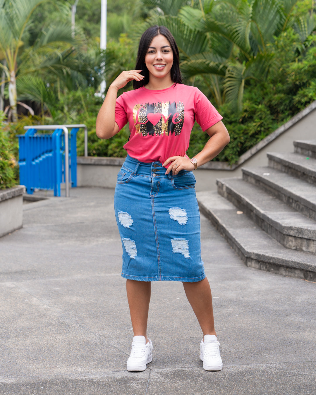 FALDA JEANS 3/4 PRETINA ALTA DESTROYER