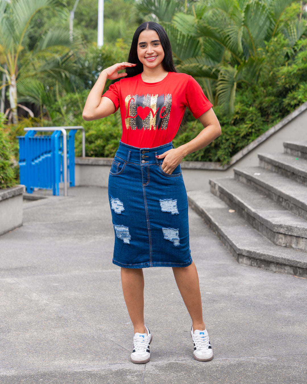 FALDA JEANS 3/4 PRETINA ALTA DESTROYER