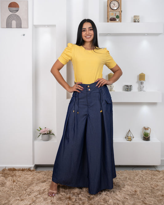 FALDA LARGA CHAMBRAY BOLSILLO A LOS LADOS